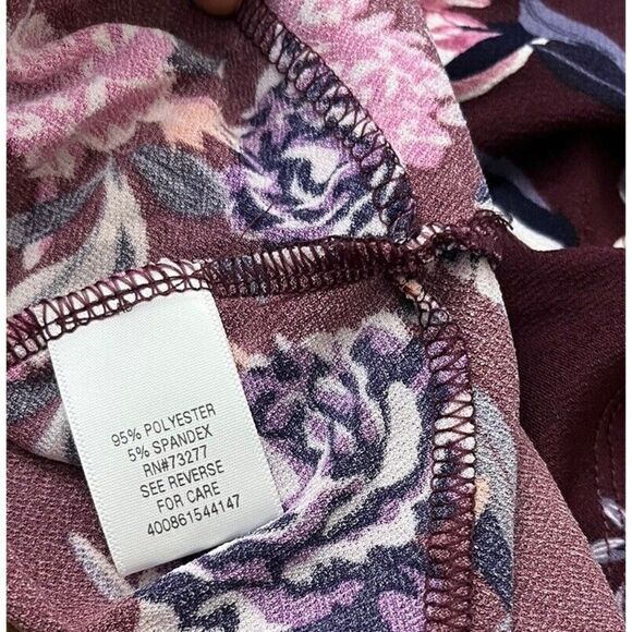 Candies Small Floral 3/4 Flutter Sleeve Faux Wrap Dress  V Neck Purple Plumb NWT - Picture 6 of 6